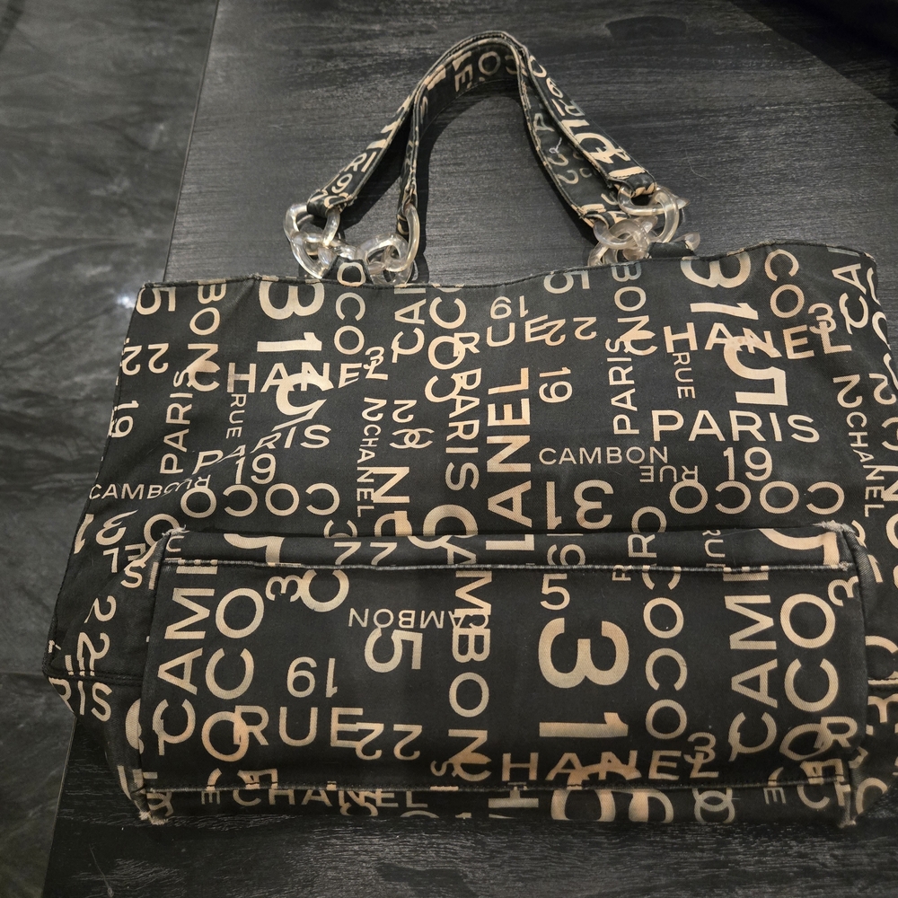 Chanel Black and Tan Lettered Tote